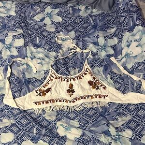 Authentic Hawaiian Embroidered Halter Top with Floral detail and skirt